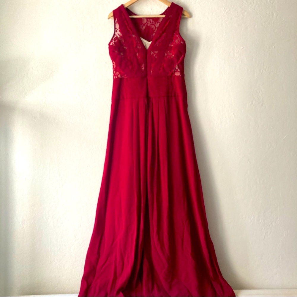 NWT Red Lace Detail Floor Length Formal Dress Size L Bridesmaid Gown - Picture 4 of 13